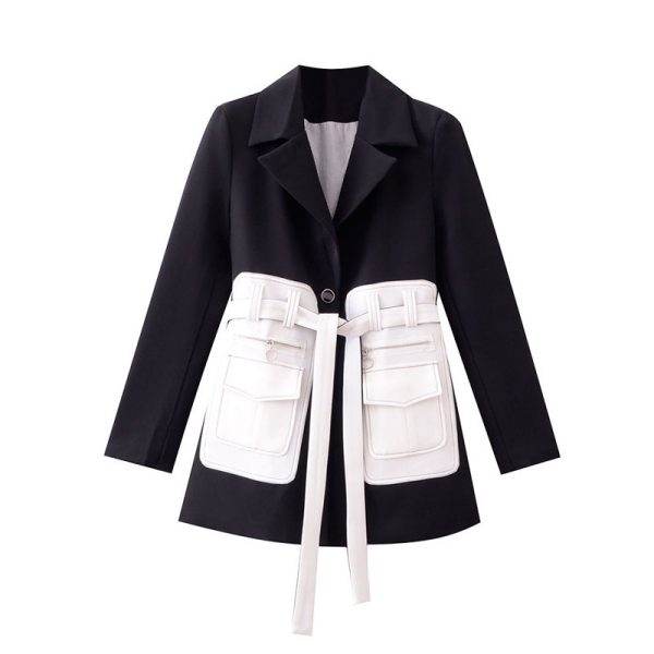 Small Design Sense Black Suit Jacket Female Thin Temperament Waist Tie Small Suit - Image 5
