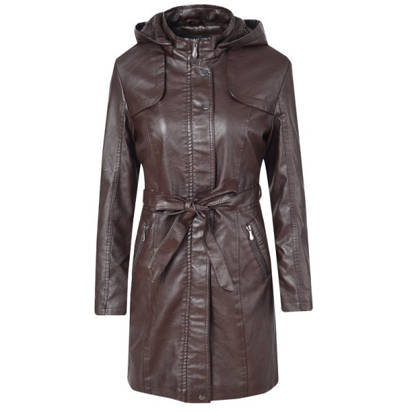 PU Leather Women's Mid-length Ladies Plus Cashmere - Image 3