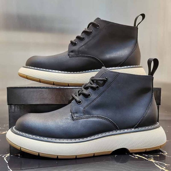 Cowhide Round Toe High-top Leather Shoes - Image 2