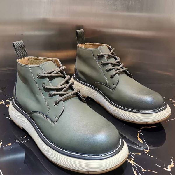 Cowhide Round Toe High-top Leather Shoes - Image 5