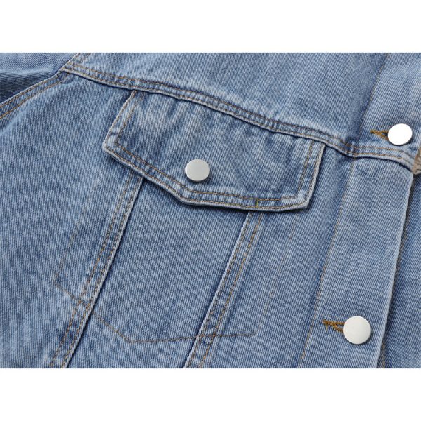 Denim Lamb Wool Loose Stitching Design Plus Velvet Cotton Jacket - Image 5