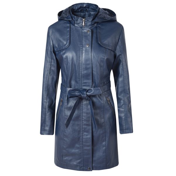 PU Leather Women's Mid-length Ladies Plus Cashmere - Image 4