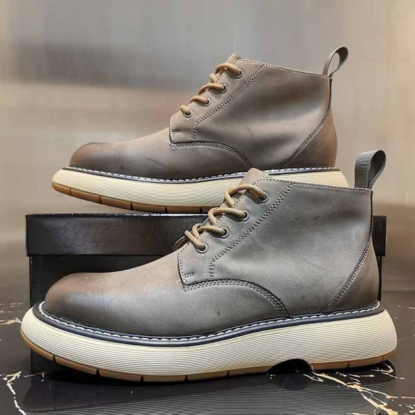Cowhide Round Toe High-top Leather Shoes - Image 4