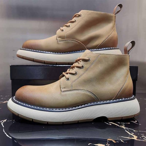 Cowhide Round Toe High-top Leather Shoes - Image 3
