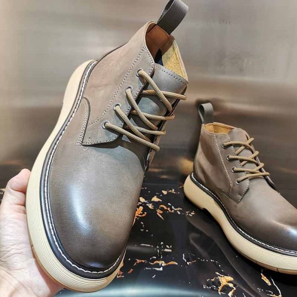 Cowhide Round Toe High-top Leather Shoes - Image 6