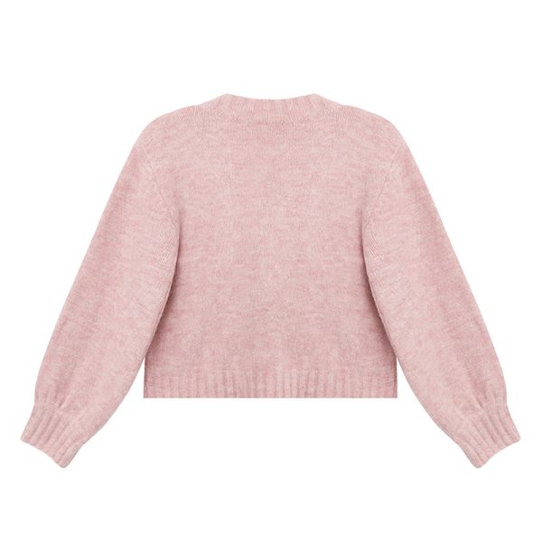 Knitted Cardigan Pink Cherry Lazy Retro Gentle Sweater - Image 8