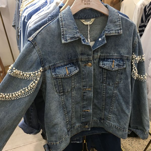 Beaded Denim Jacket Korean Loose Pearl Embroidery European Station Short Top Jacket Female Trend - Image 3