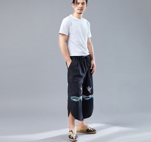 Chinese style retro double crane pants men's literary personality pants male - Image 2