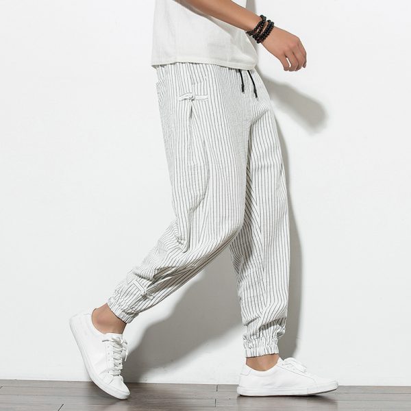 Thin Breathable Cotton and Linen Disc Buckle Casual Plus Size Harem Pants - Image 6