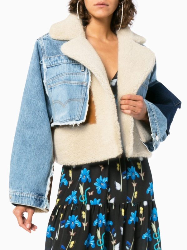 Plush denim stitching biker jacket - Image 2