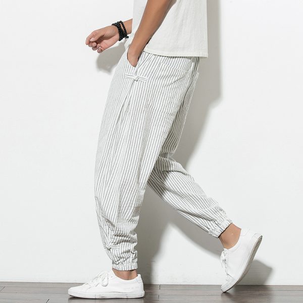 Thin Breathable Cotton and Linen Disc Buckle Casual Plus Size Harem Pants - Image 2
