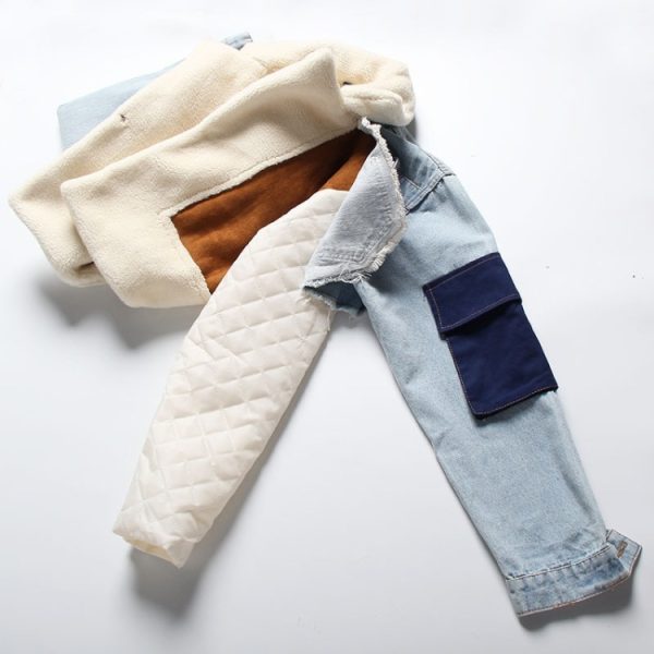 Plush denim stitching biker jacket - Image 5