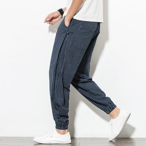 Thin Breathable Cotton and Linen Disc Buckle Casual Plus Size Harem Pants - Image 5