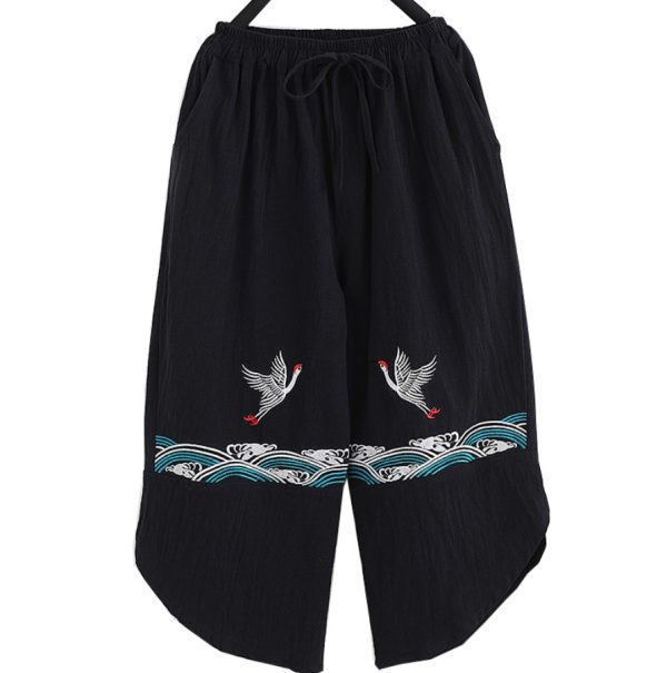 Chinese style retro double crane pants men's literary personality pants male - Image 3