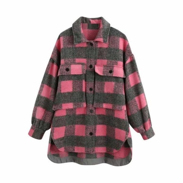 Euramerican pocket embellished Plaid Shirt coat - Image 3