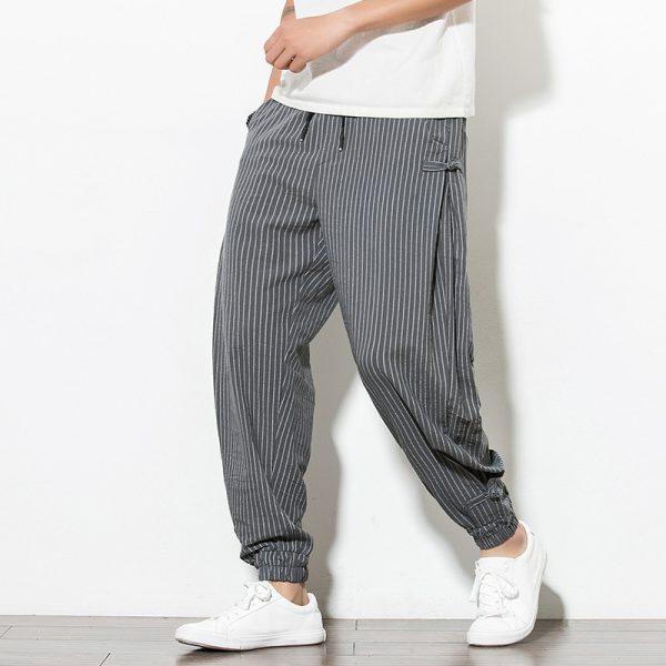 Thin Breathable Cotton and Linen Disc Buckle Casual Plus Size Harem Pants - Image 4