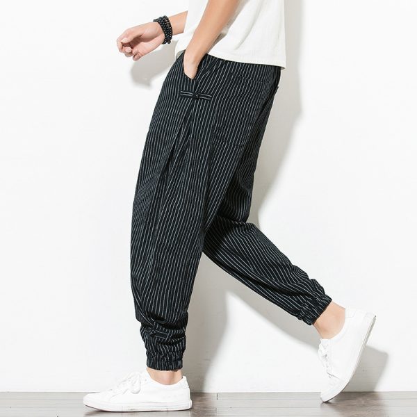 Thin Breathable Cotton and Linen Disc Buckle Casual Plus Size Harem Pants - Image 3