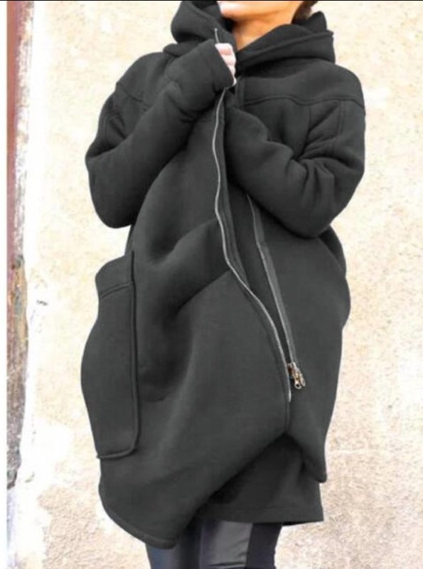 Pure Color Black Hooded Vest Women's Fashion Zipper PU
