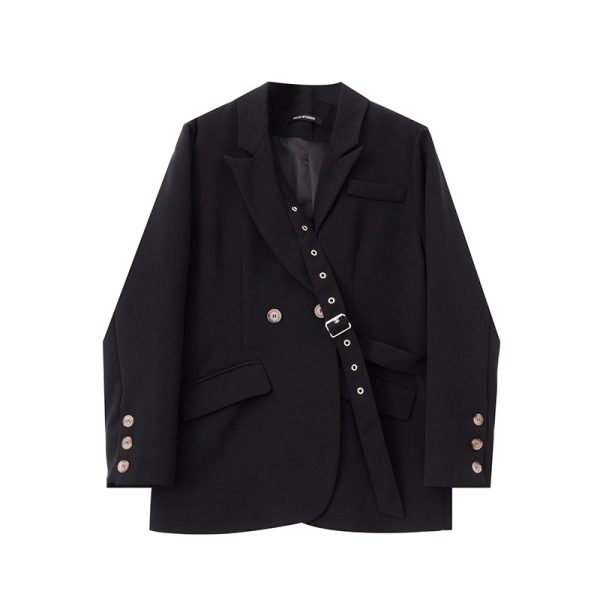Black Small Suit Female Niche Design Sense Lace Casual Loose Suit Jacket