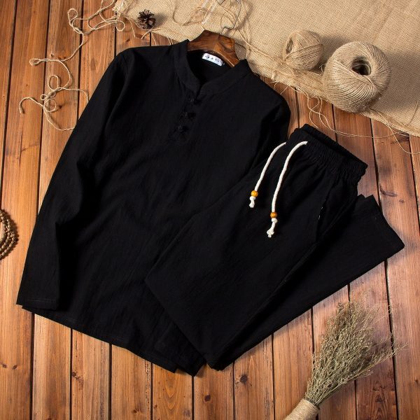 New Chinese Style Cotton And Linen Autumn Men's Long-sleeved Trousers Suit - Image 6