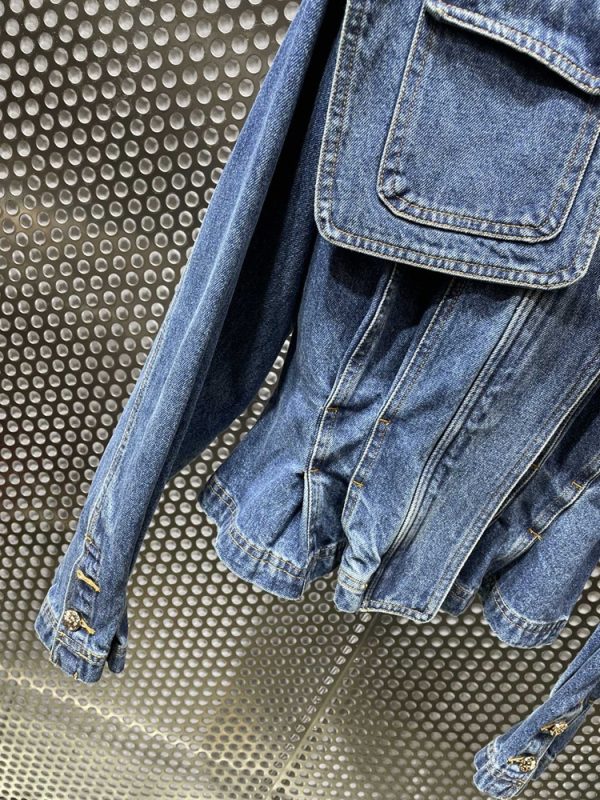 Distressed Stitching Pocket Denim Jacket With Waist - Image 5