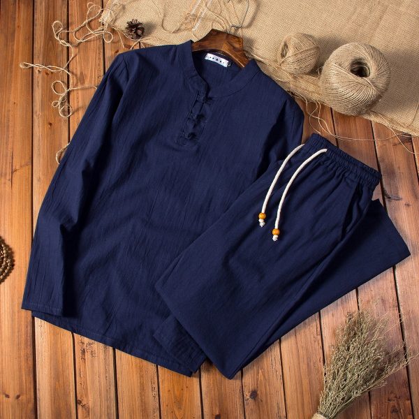 New Chinese Style Cotton And Linen Autumn Men's Long-sleeved Trousers Suit - Image 2
