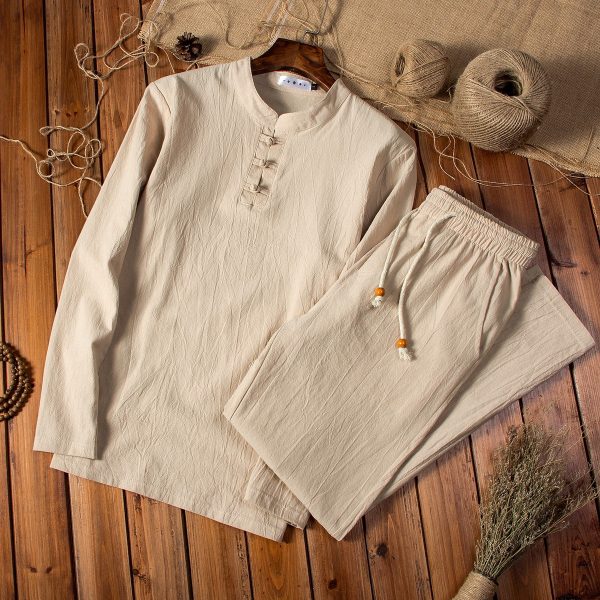 New Chinese Style Cotton And Linen Autumn Men's Long-sleeved Trousers Suit - Image 4
