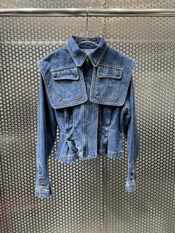 Distressed Stitching Pocket Denim Jacket With Waist