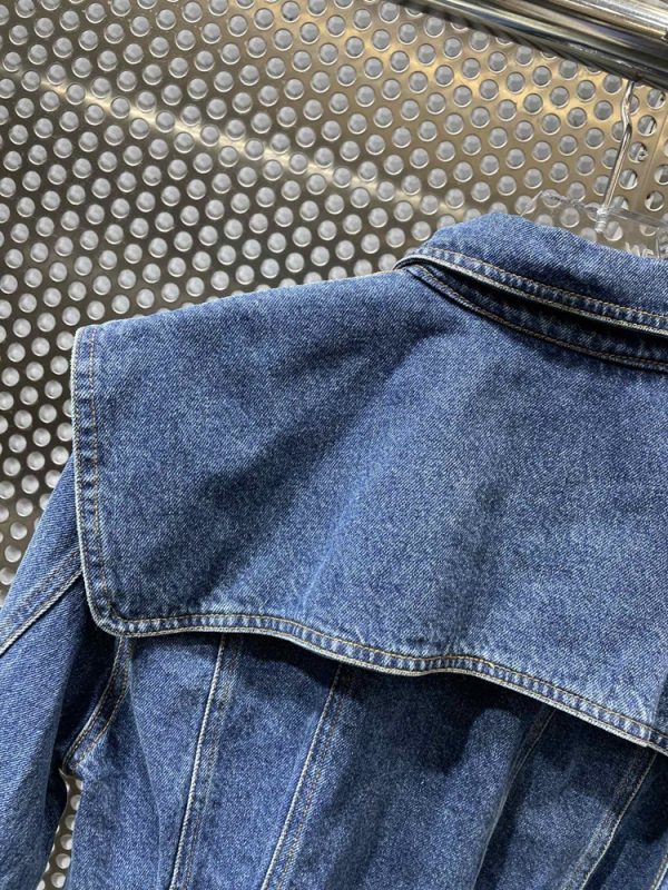 Distressed Stitching Pocket Denim Jacket With Waist - Image 3