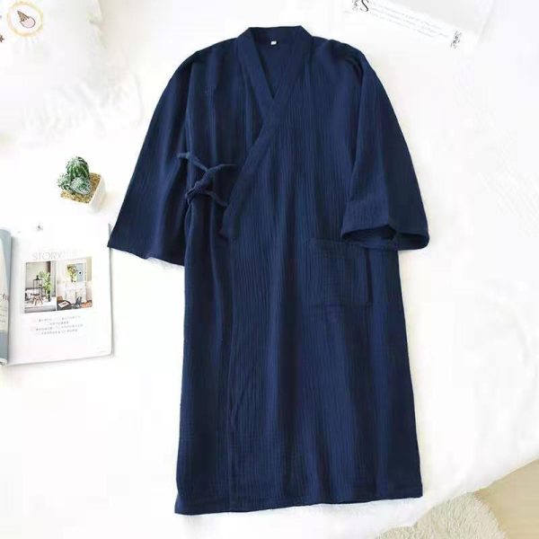 Woven Cotton Double-layer Gauze Robe Pajamas, Washed Cotton Yarn Bathrobe, Thin - Image 6