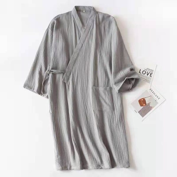 Woven Cotton Double-layer Gauze Robe Pajamas, Washed Cotton Yarn Bathrobe, Thin - Image 5