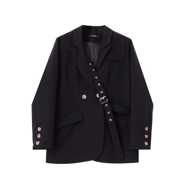 Black Small Suit Female Niche Design Sense Lace Casual Loose Suit Jacket - Image 3