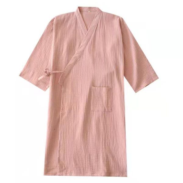 Woven Cotton Double-layer Gauze Robe Pajamas, Washed Cotton Yarn Bathrobe, Thin - Image 2