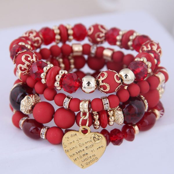 Bohemian Multi-layer Beaded Bracelet Rope Bracelet Heart Bracelet - Image 3