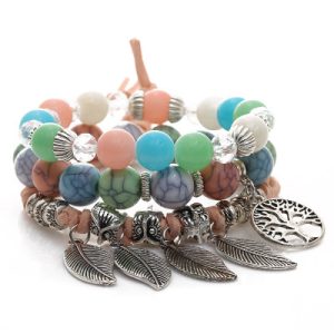 Stunning Multi-Layer Leaf Glass Beaded Bracelet for Fashion-Forward Women
