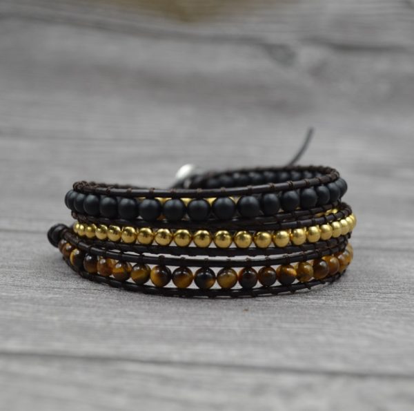 Multi-layer multi-layer leather bracelet natural stone beads - Image 3