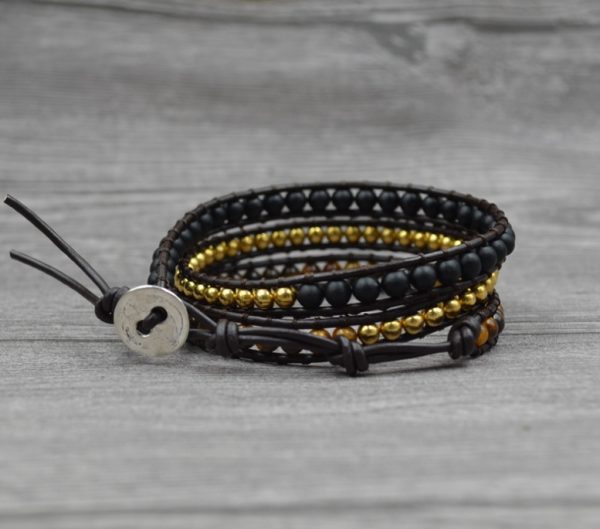 Multi-layer multi-layer leather bracelet natural stone beads - Image 2