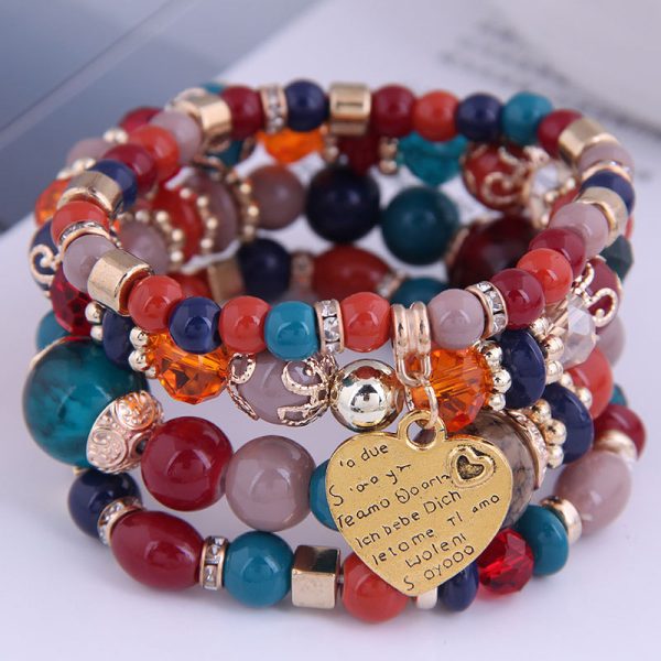 Bohemian Multi-layer Beaded Bracelet Rope Bracelet Heart Bracelet - Image 9