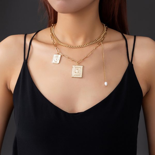 Rice Bead Necklace Square Multilayer Necklace - Image 3