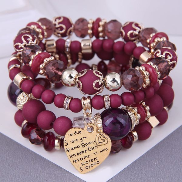 Bohemian Multi-layer Beaded Bracelet Rope Bracelet Heart Bracelet - Image 5