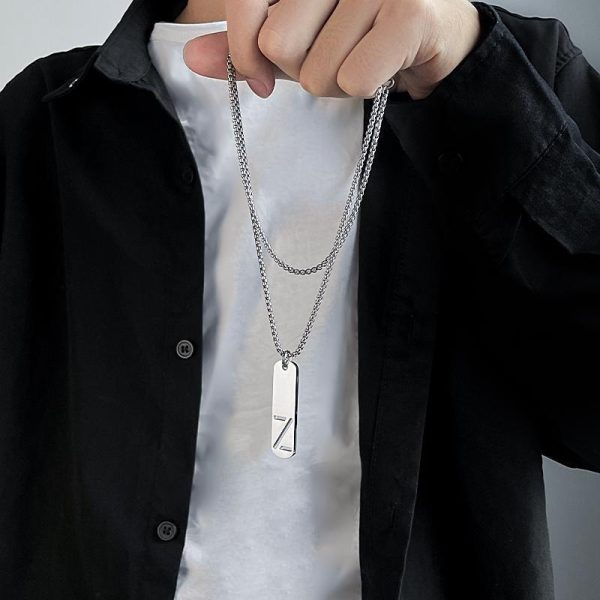 Titanium Steel Square Letter Necklace Men's Simple Versatile Pendant English Letters Niche Design Accessories Trendy Accessories - Image 2