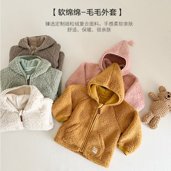 Autumn And Winter New Children's Plush Hooded Cardigan Soft And Warm Male And Female Baby Polar Fleece Jacket - Image 3