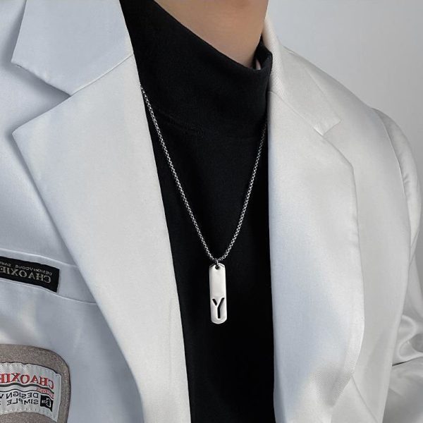 Titanium Steel Square Letter Necklace Men's Simple Versatile Pendant English Letters Niche Design Accessories Trendy Accessories - Image 3