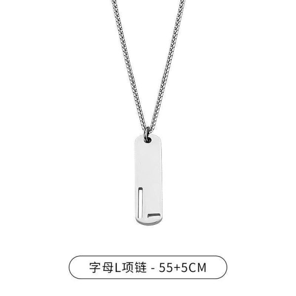 Titanium Steel Square Letter Necklace Men's Simple Versatile Pendant English Letters Niche Design Accessories Trendy Accessories - Image 9