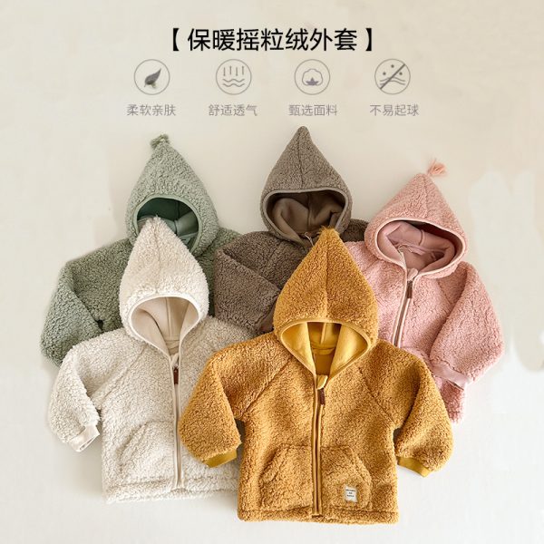 Autumn And Winter New Children's Plush Hooded Cardigan Soft And Warm Male And Female Baby Polar Fleece Jacket - Image 2