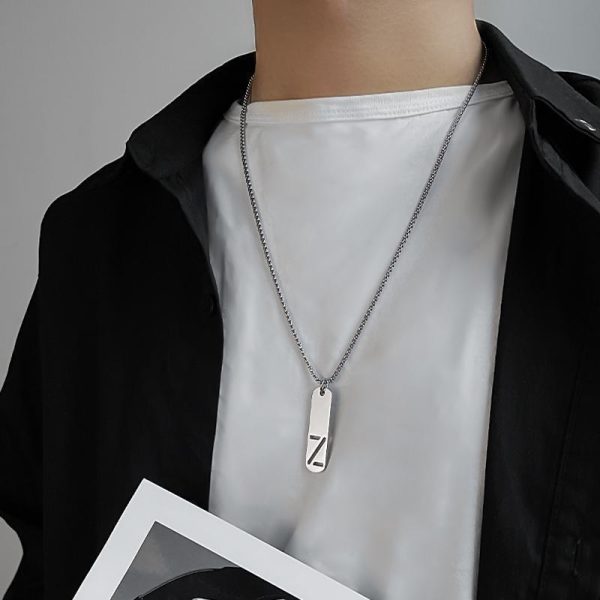 Titanium Steel Square Letter Necklace Men's Simple Versatile Pendant English Letters Niche Design Accessories Trendy Accessories - Image 4