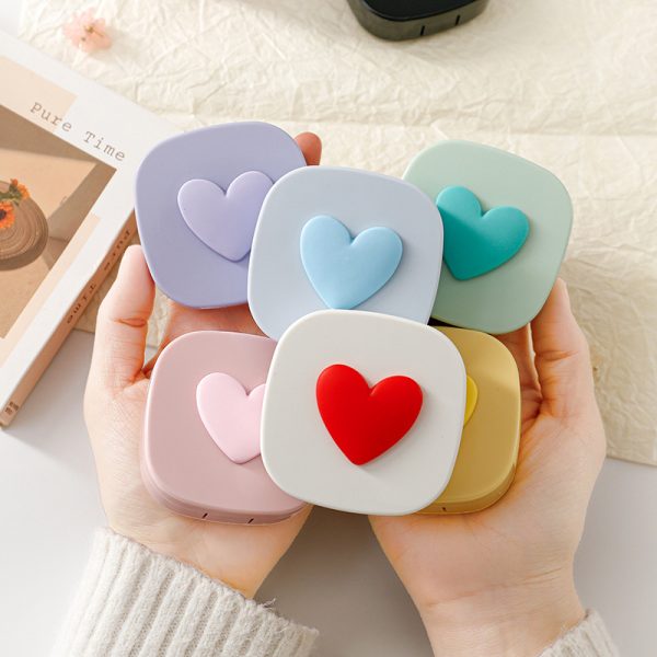 Macaron Color Square Love Contact Lens Case Contact Lens Storage Box Portable Mirror - Image 3