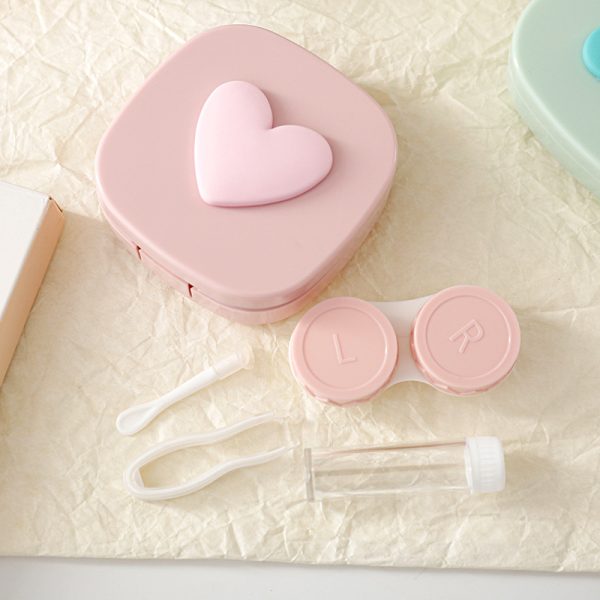 Macaron Color Square Love Contact Lens Case Contact Lens Storage Box Portable Mirror - Image 4