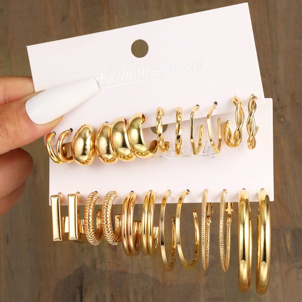 Metal Twist Chain Earrings Set Creative Simple Earrings Geometric Earrings - Image 9