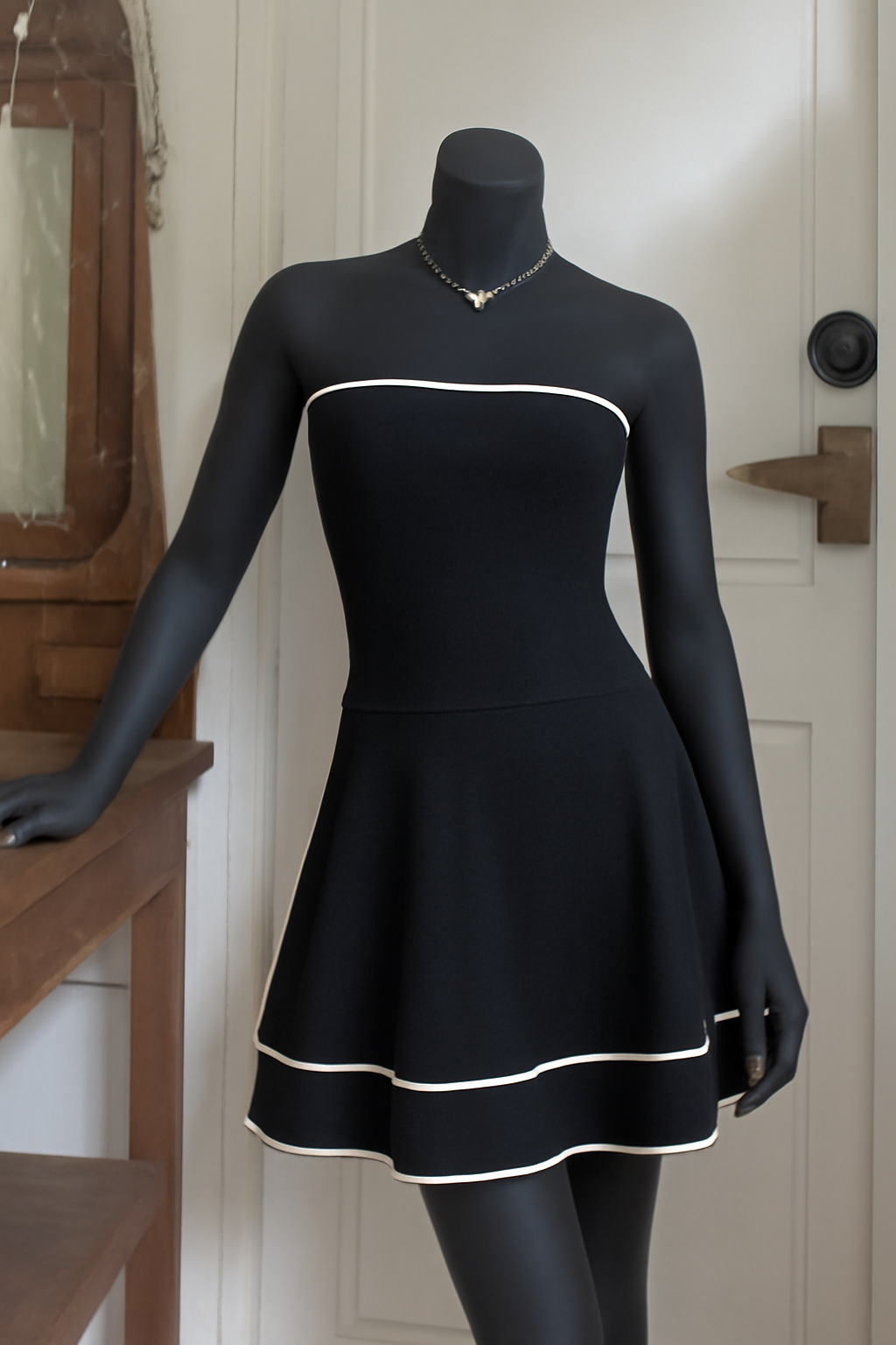 Black Dress with White Piping 1